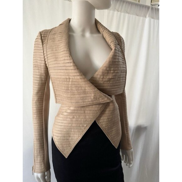 Marciano Los Angeles Women's Shayna Drape Jacket Leather Beige Size 2 - Picture 8 of 9